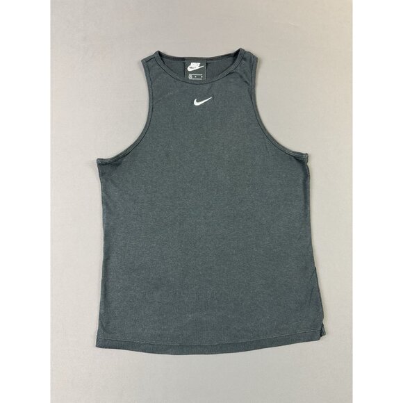 Nike Middle Swoosh Black Tank Top Medium Womens Gym Yoga Run Workout Sports - Picture 1 of 4